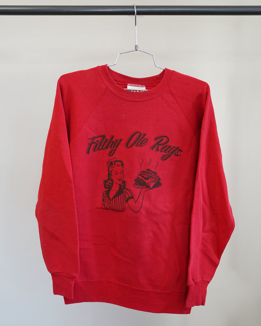 Filthy Ole Rags 80's Red Sweatshirt - Brown Front Print (Large)