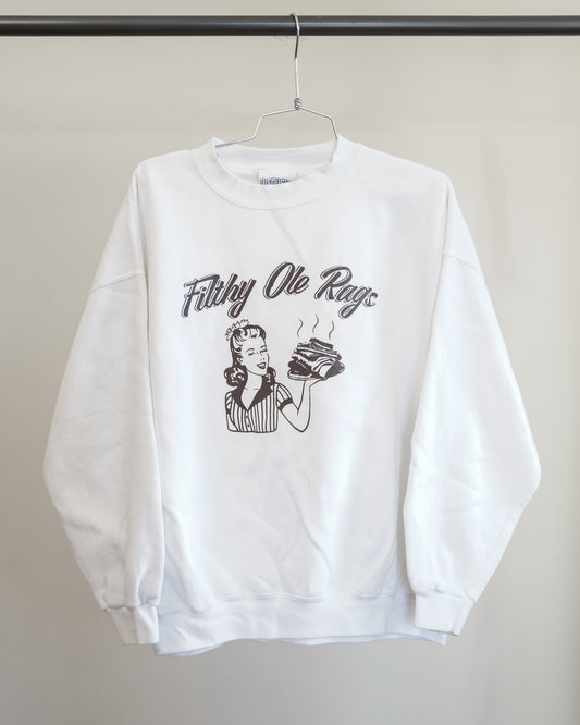 Filthy Ole Rags 90's White Sweatshirt - Brown Front Print (XL)