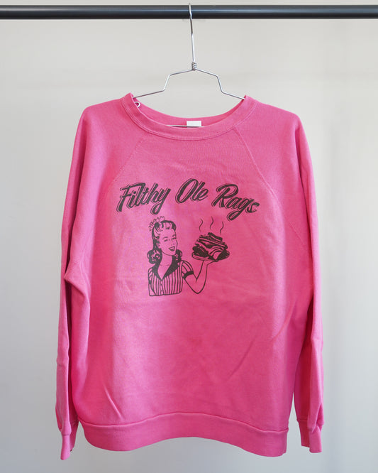 Filthy Ole Rags 80's Pink Sweatshirt - Brown Front Print (Large)