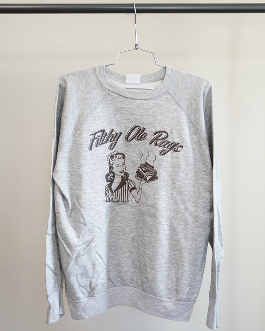 Filthy Ole Rags 80's Grey Sweatshirt - Brown Front Print (Large)