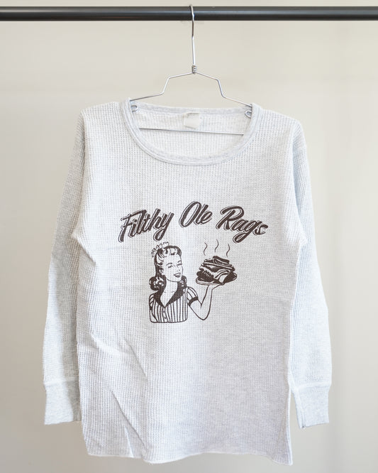 Filthy Ole Rags 90's Grey Thermal - Brown Front Print (Large)