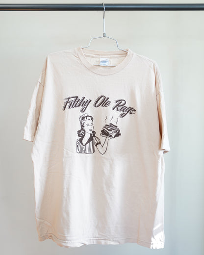 Filthy Ole Rags 00's Beige Tee - Brown Front Print (Large)