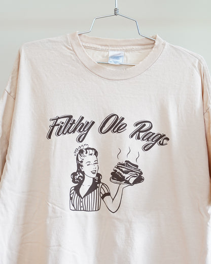 Filthy Ole Rags 00's Beige Tee - Brown Front Print (Large)