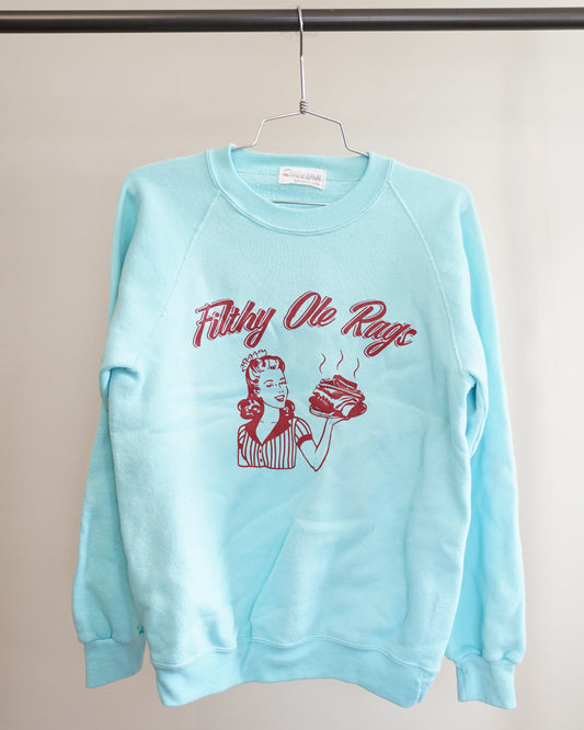 Filthy Ole Rags 90's Baby Blue Sweatshirt - Red Front Print (Medium)