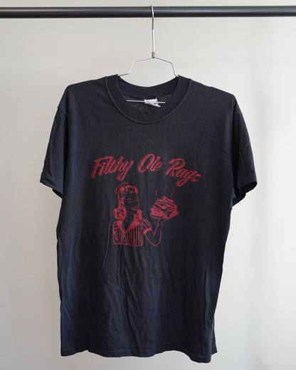 Filthy Ole Rags 80's Black Tee - Red Front Print (Large)