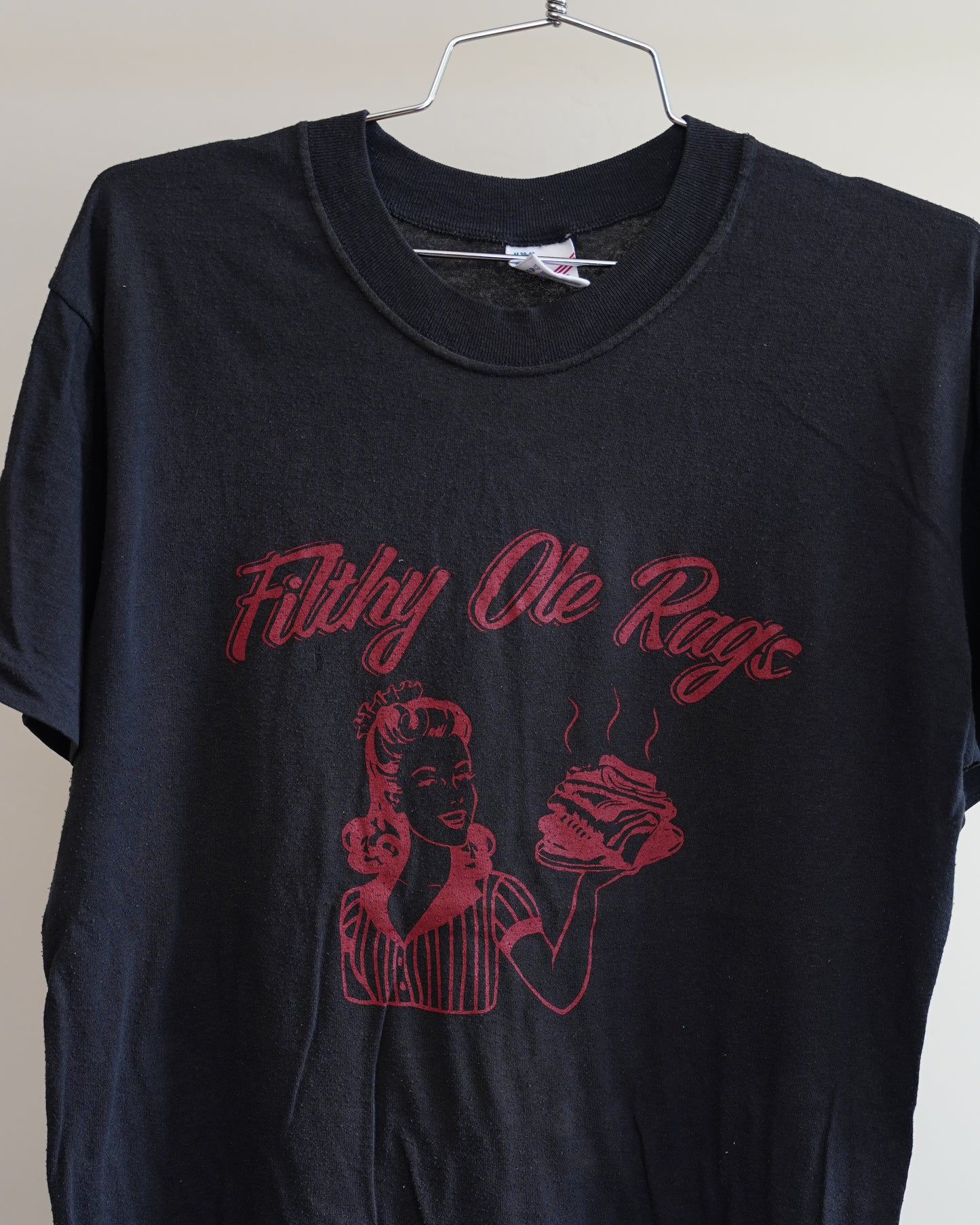 Filthy Ole Rags 80's Black Tee - Red Front Print (Large)