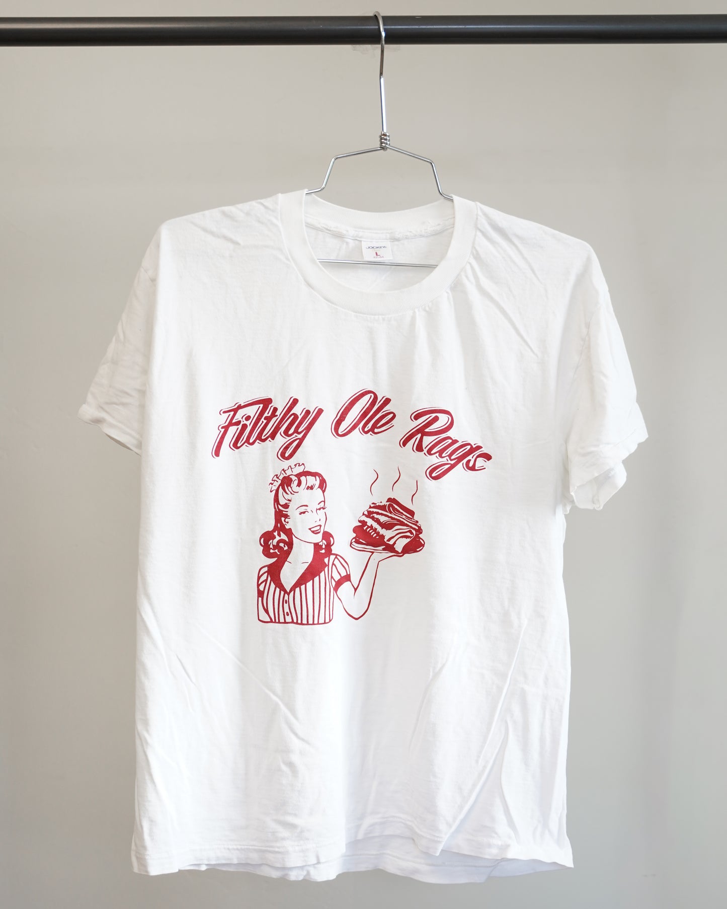 Filthy Ole Rags 90's White Tee - Red Front Print (Medium)