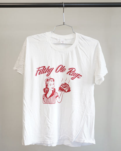 Filthy Ole Rags 90's White Tee - Red Front Print (Medium)