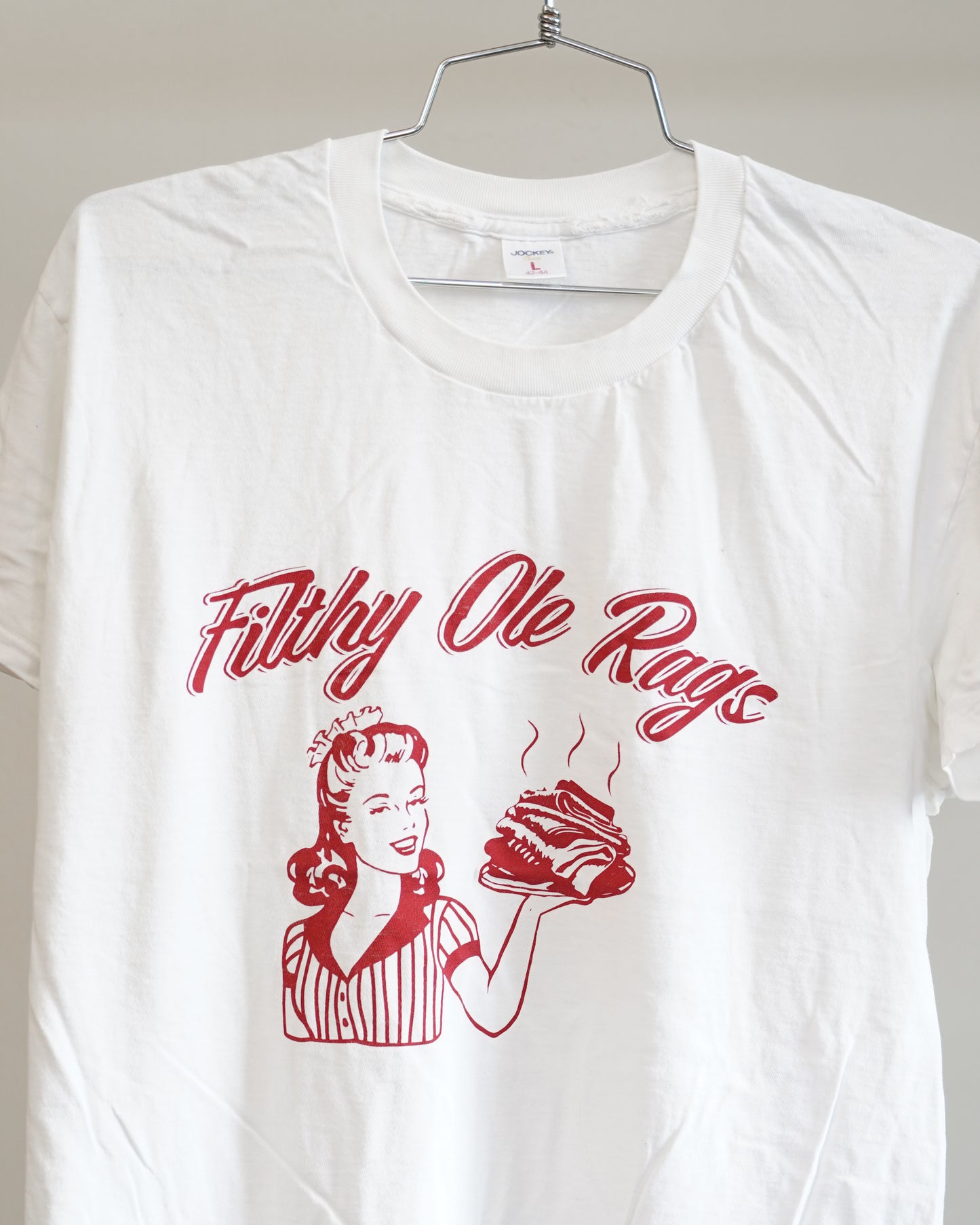 Filthy Ole Rags 90's White Tee - Red Front Print (Medium)