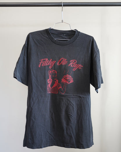 Filthy Ole Rags 00's Black Tee - Red Front Print (Large)