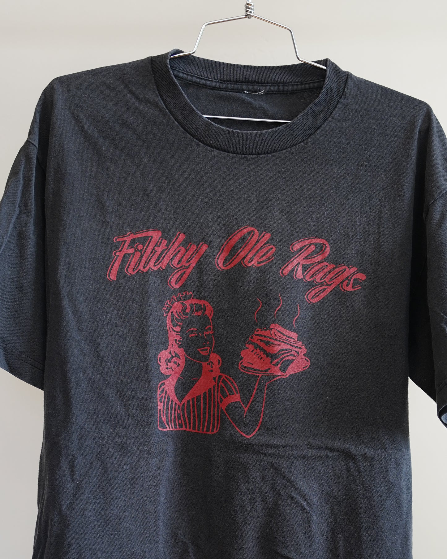 Filthy Ole Rags 00's Black Tee - Red Front Print (Large)