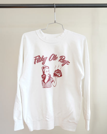 Filthy Ole Rags 90's White Sweatshirt - Red Front Print (Large)