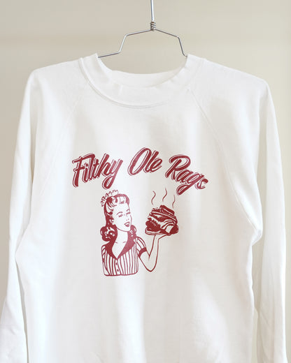 Filthy Ole Rags 90's White Sweatshirt - Red Front Print (Large)