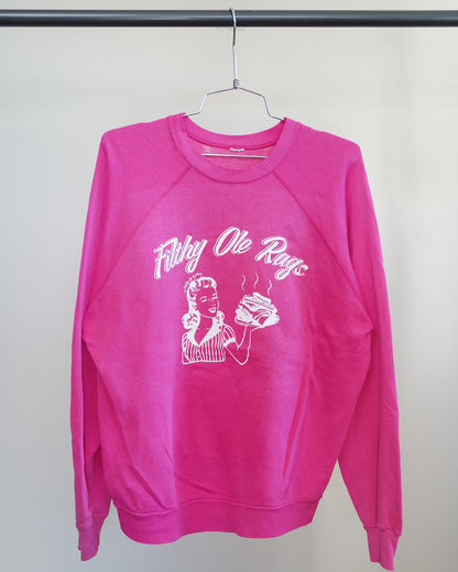 Filthy Ole Rags 90's Pink Sweatshirt - White Front Print (Large)