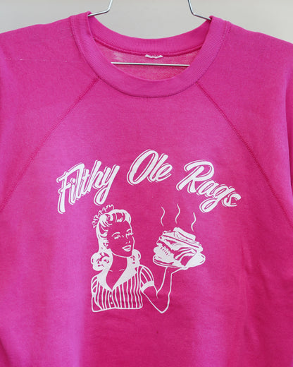 Filthy Ole Rags 90's Pink Sweatshirt - White Front Print (Large)