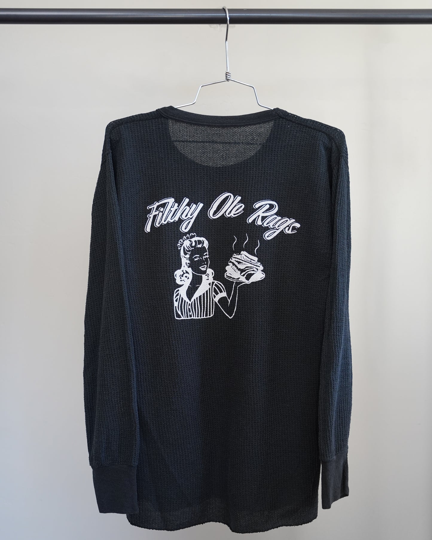 Filthy Ole Rags 90's Black Thermal - White Back Print (XL)