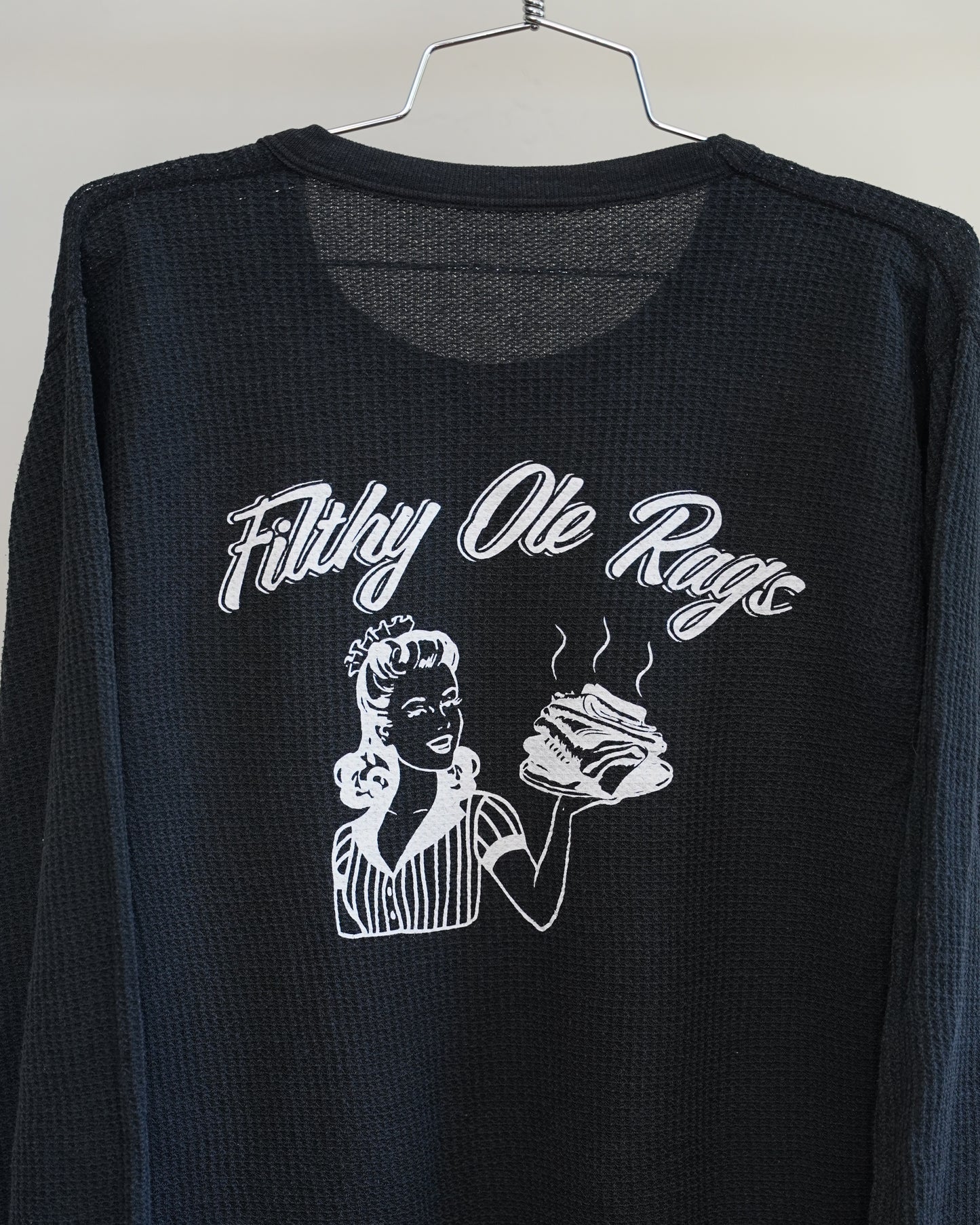 Filthy Ole Rags 90's Black Thermal - White Back Print (XL)