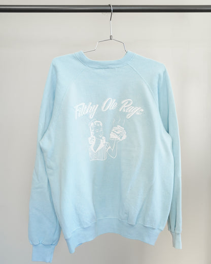 Filthy Ole Rags 90's Baby Blue Sweatshirt - White Front Print (XL)