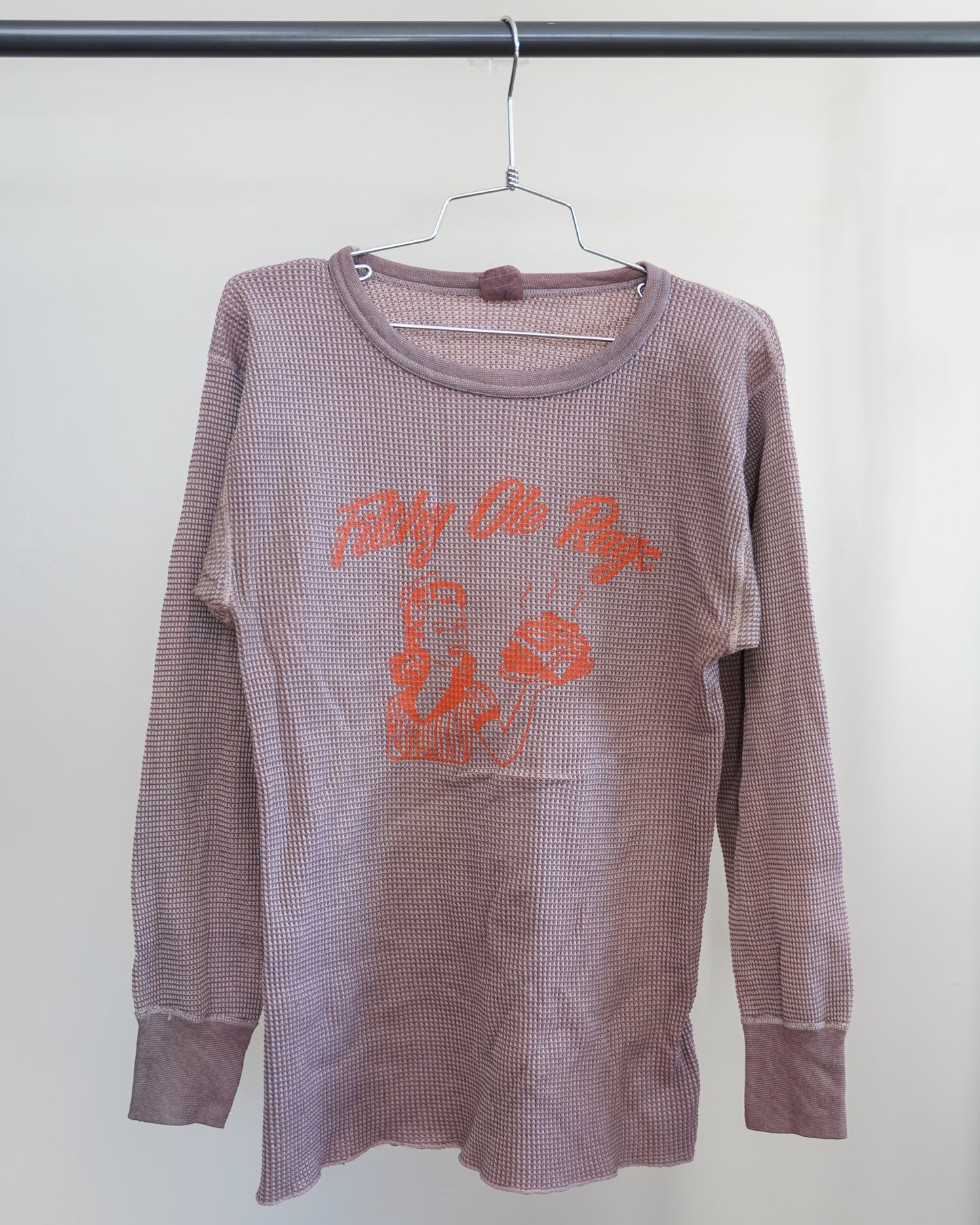 Filthy Ole Rags 90's Overdyed Brown Thermal - Orange Front Print (Large)