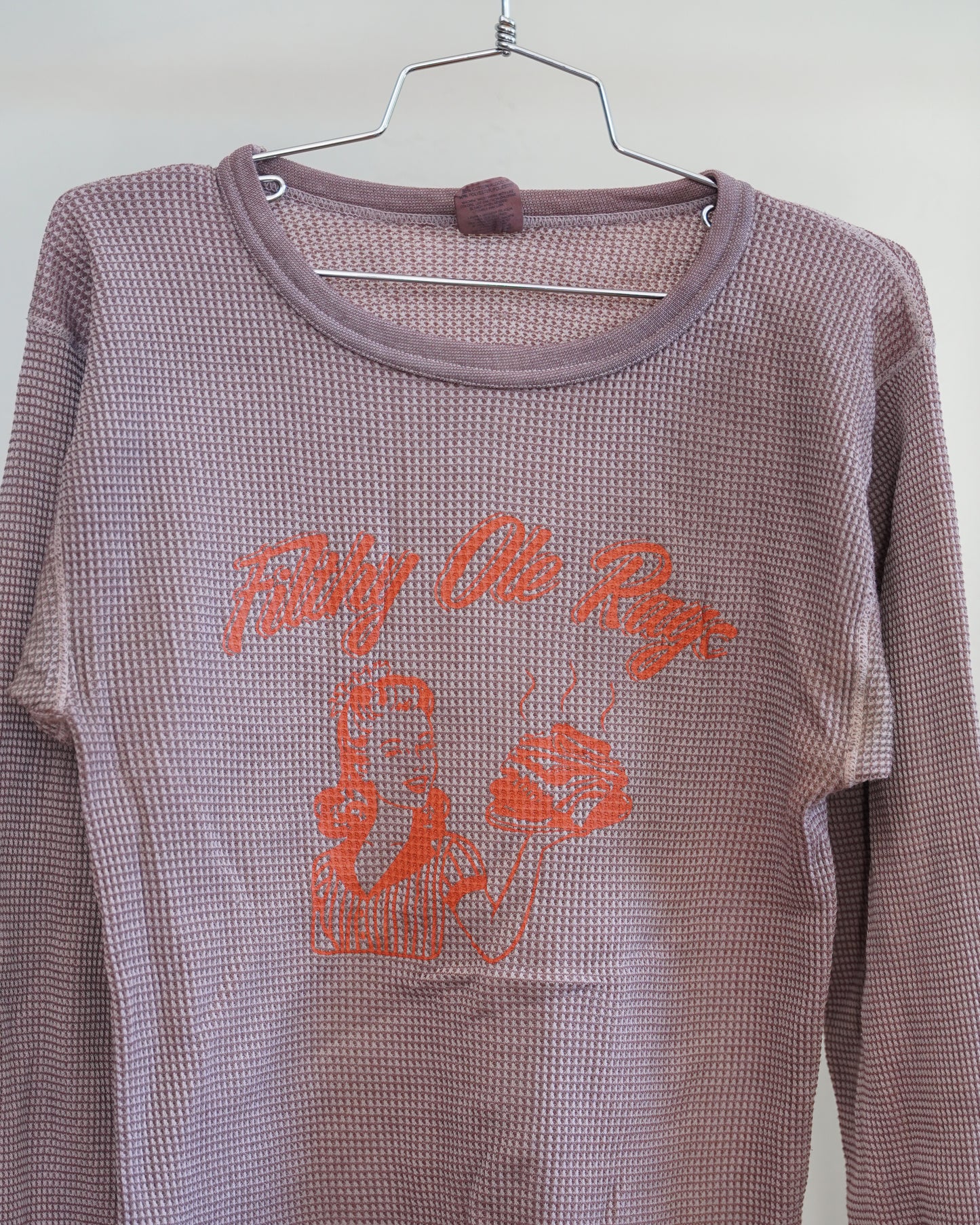 Filthy Ole Rags 90's Overdyed Brown Thermal - Orange Front Print (Large)