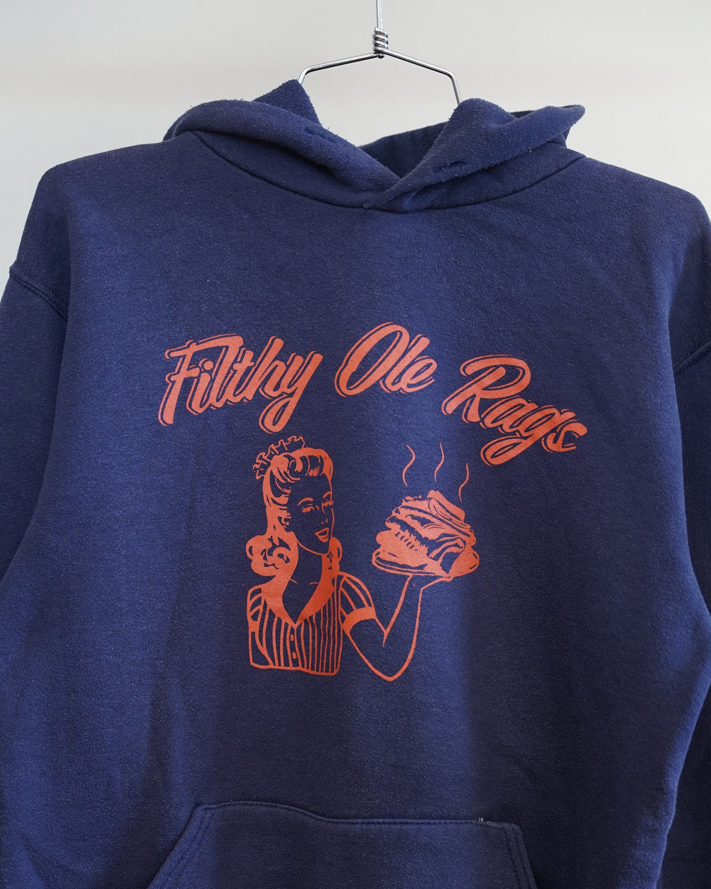 Filthy Ole Rags 90's Russell Hoodie - Orange Front Print (Medium)