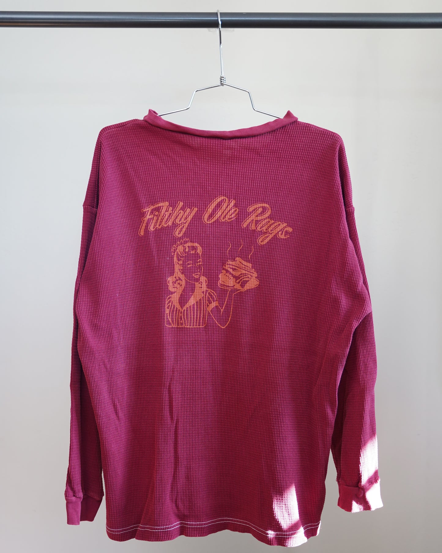 FIlthy Ole Rags 90's Maroon Thermal - Orange Back Print (Large)