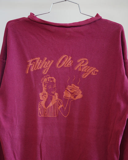 FIlthy Ole Rags 90's Maroon Thermal - Orange Back Print (Large)