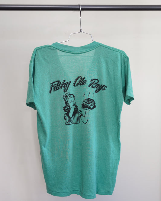 Filthy Ole Rags 70's Turquoise Tee - Black Back Print (Large)